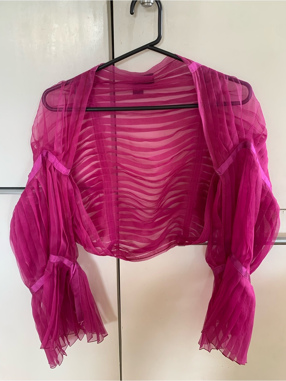 Vintage Giorgio Armani Sheer Silk Convertible Bolero Shrug Top Magenta